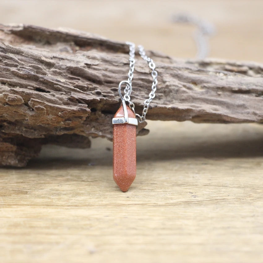 Root/Sacral Chakra Red Goldstone Pendant Necklace Silver