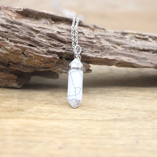 Crown/Throat Chakra White Turquoise Silver Necklace