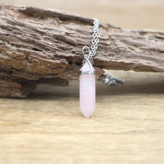 Heart Chakra Rose Quartz Pendant Necklace Silver