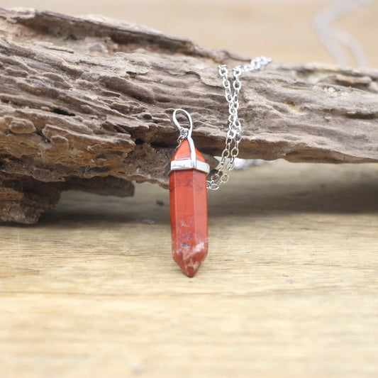 Root Chakra Red Jasper Pendant Necklace Silver