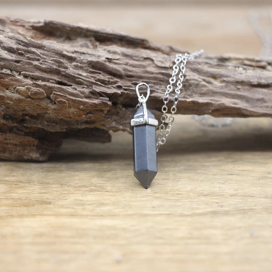 Root Chakra Hematite Pendant Necklace Silver