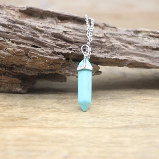 Heart/Throat Chakra Green Turquoise Pendant Necklace Silver