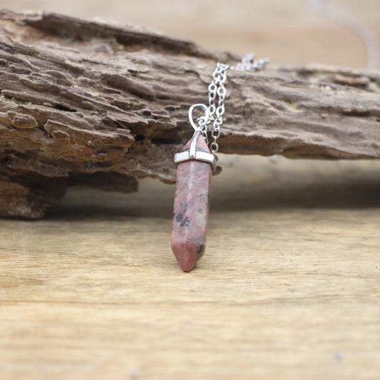 Heart Chakra Rhodonite Pendant Necklace Silver