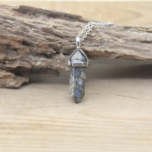 Heart/Solar Plexus Chakras Rhyolite Pendant Necklace Silver