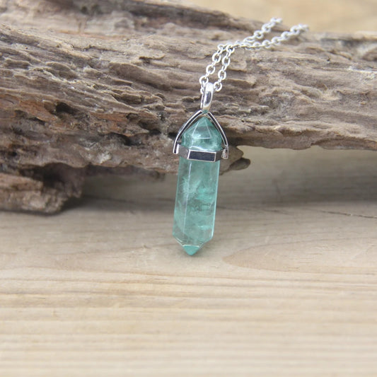 Heart Chakra Green Fluorite Pendant Necklace Silver