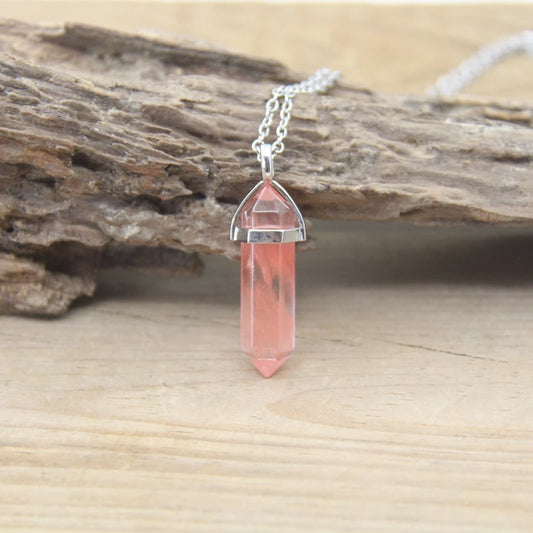 Heart/Root Chakra Cherry Quartz Pendant Necklace Silver