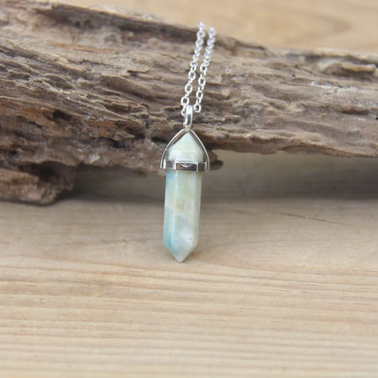 Heart/Throat Chakras Amazonite Pendant Silver