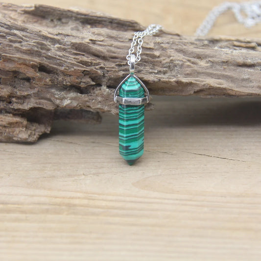 Heart/Solar Plexus Chakra Malachite Pendant Silver